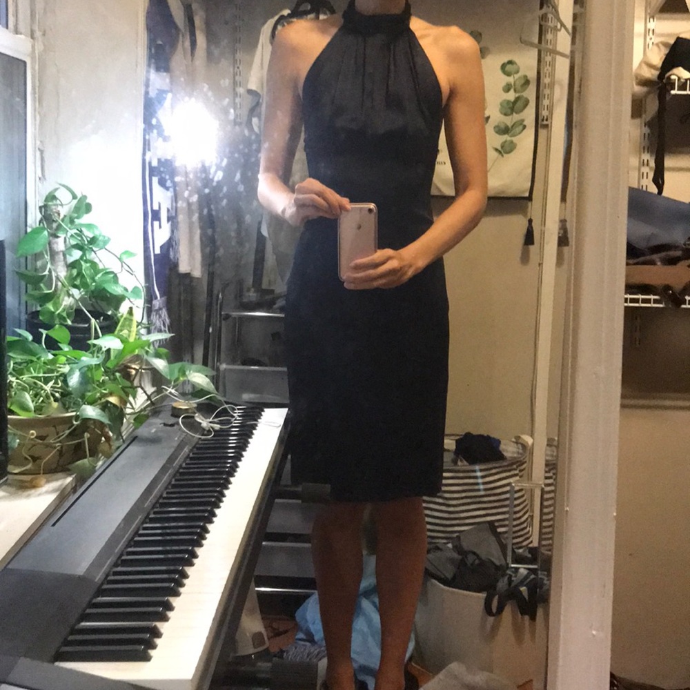 Guy Laroche midnight satin halter cocktail dress